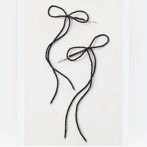 Free People NWT Dainty Black Beaded Bow Hair Clips